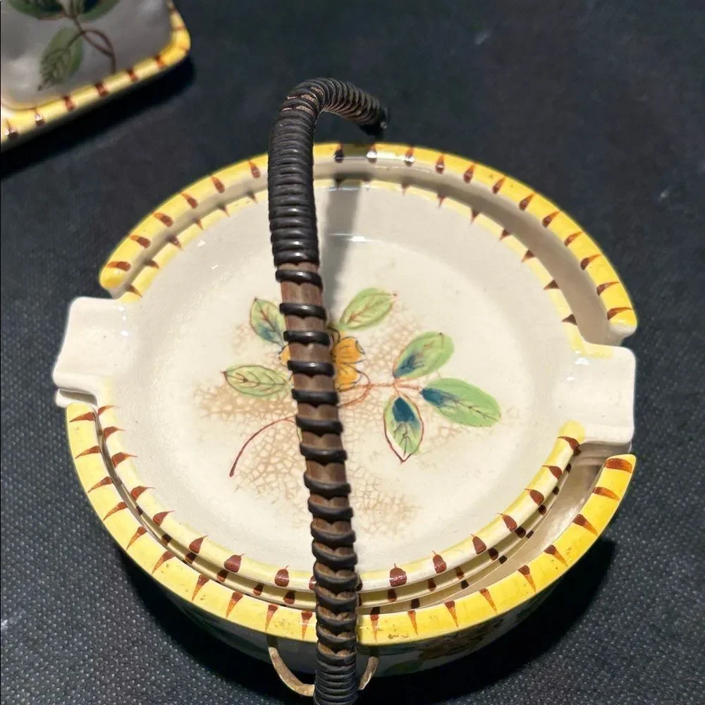 Hand-Painted Floral Ceramic breakfast Set in Yellow Accent